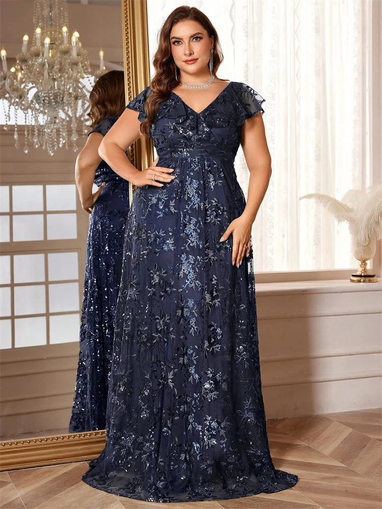 Plus Size Luxury Floor Length V-Neck Evening Dresses Long Women Elegant Party Sequins Lotus leaf Sleeve Prom Cocktail Gowns
Plus Size Luxury Floor Length V-Neck Evening Dresses Long Women Elegant Party Sequins Lotus leaf Sleeve Prom Cocktail Gowns