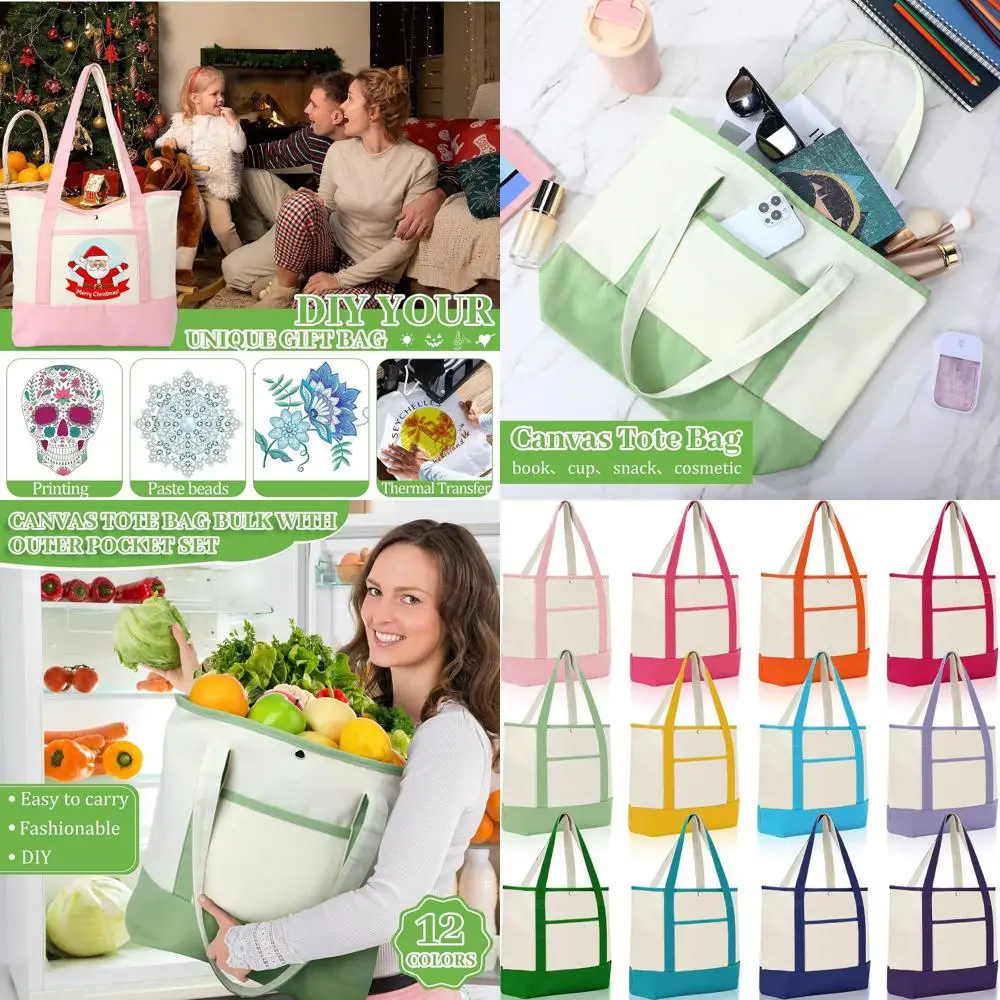 Набор из 12 холщовых сумок-тоут с карманами, многоразовые сумки для покупок для женщин и мам
Набор из 12 холщовых сумок-тоут с карманами, многоразовые сумки для покупок для женщин и мам