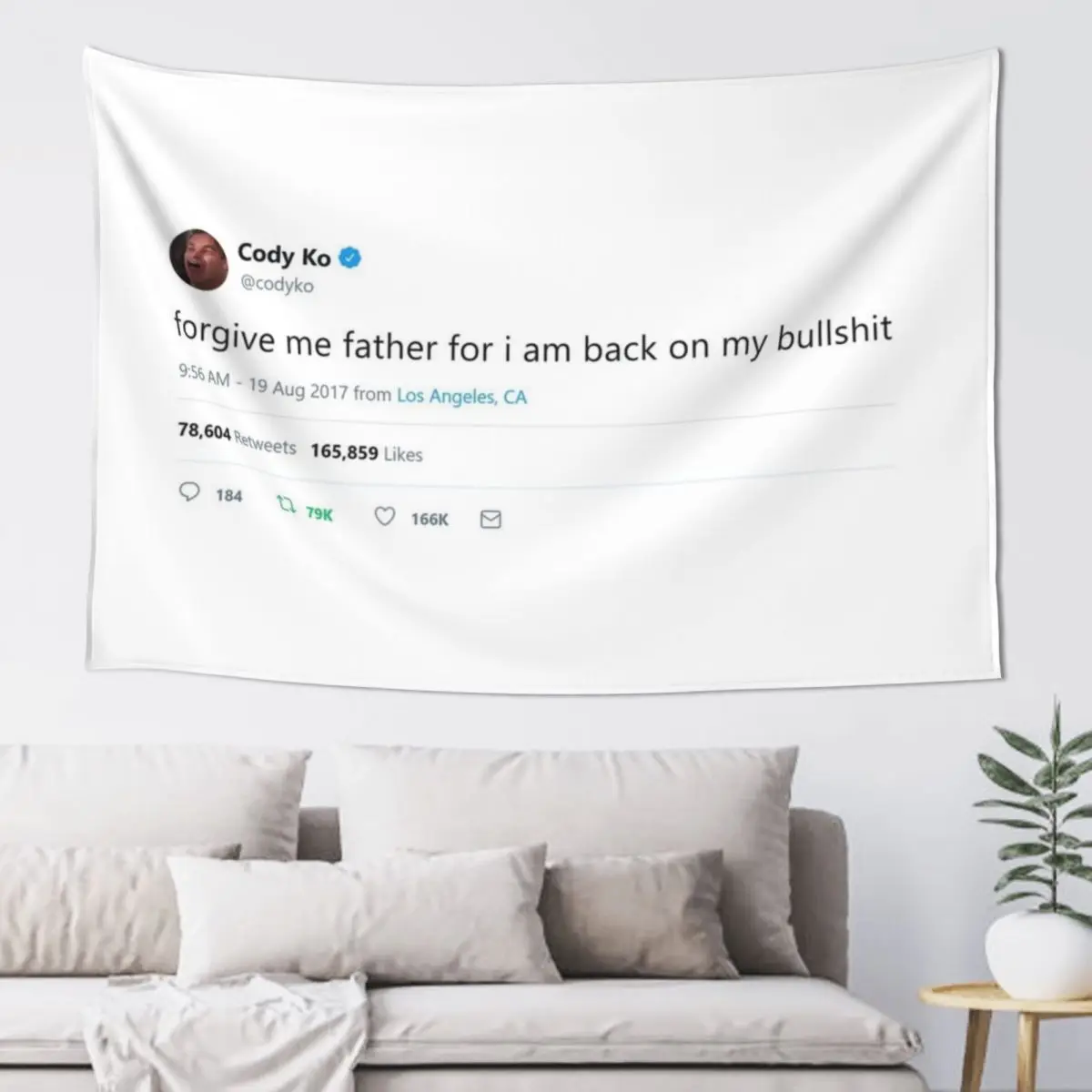 Cody Ko Tweet Tapestry Nordic Home Decor Room Decor For Girls Wall Deco Tapestry
Cody Ko Tweet Tapestry Nordic Home Decor Room Decor For Girls Wall Deco Tapestry