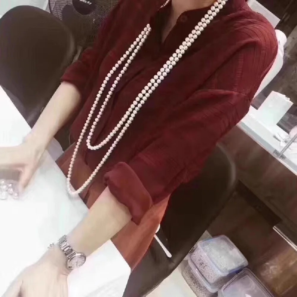 Extra long pearl necklace AAAA8-9mm natural South Sea round pearl closed necklace 200cm
Extra long pearl necklace AAAA8-9mm natural South Sea round pearl closed necklace 200cm