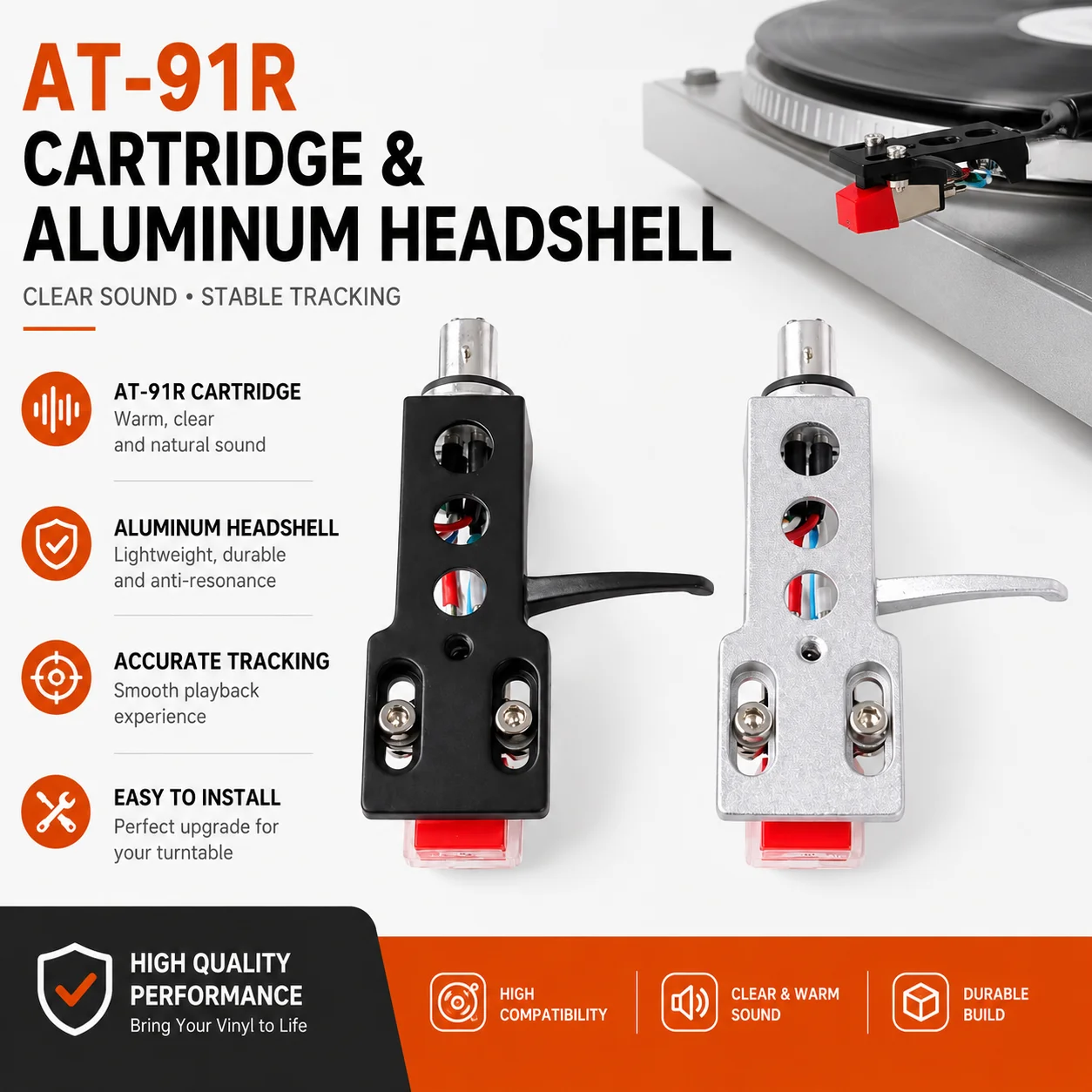 AT-91R Turntable Cartridge Aluminum Headshell Combo Vinyl Record Player Needle Stylus Replacement Parts
AT-91R Turntable Cartridge Aluminum Headshell Combo Vinyl Record Player Needle Stylus Replacement Parts