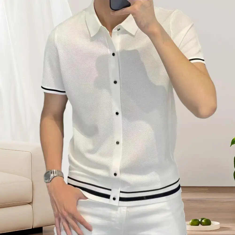 Men Striped Short Sleeve Shirt Striped Trim Men's Shirt with Short Sleeves Button Placket Breathable for Summer for Outings
Men Striped Short Sleeve Shirt Striped Trim Men's Shirt with Short Sleeves Button Placket Breathable for Summer for Outings