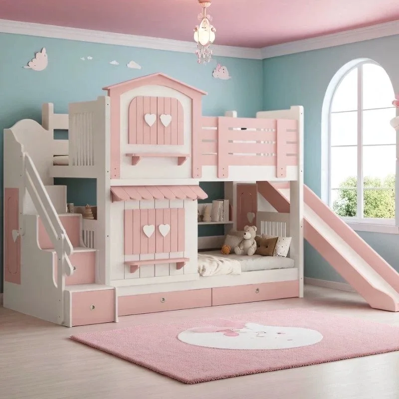 Customized Solid Wood Children's Bunk Bed Slide Upper Lower Pink Princess Castle Tree House Bed for Bedroom Comfortable
Customized Solid Wood Children's Bunk Bed Slide Upper Lower Pink Princess Castle Tree House Bed for Bedroom Comfortable