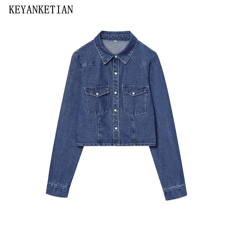 KEYANKETIAN Leisure style Turn Down Collar Single Breasted Pockets Blazer Top 2025 Autumn New Women's Dark Blue Denim Jacket
KEYANKETIAN Leisure style Turn Down Collar Single Breasted Pockets Blazer Top 2025 Autumn New Women's Dark Blue Denim Jacket