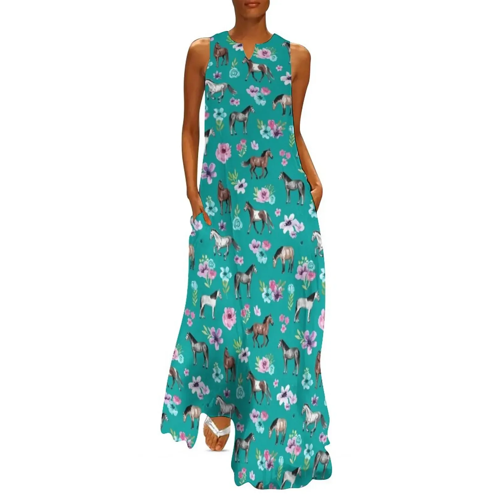 Horses and Flowers on Teal, Turquoise Horse Print, Horse Art, Cowgirl Long Dress party dresses women elegant women's sets Dress
Horses and Flowers on Teal, Turquoise Horse Print, Horse Art, Cowgirl Long Dress party dresses women elegant women's sets Dress