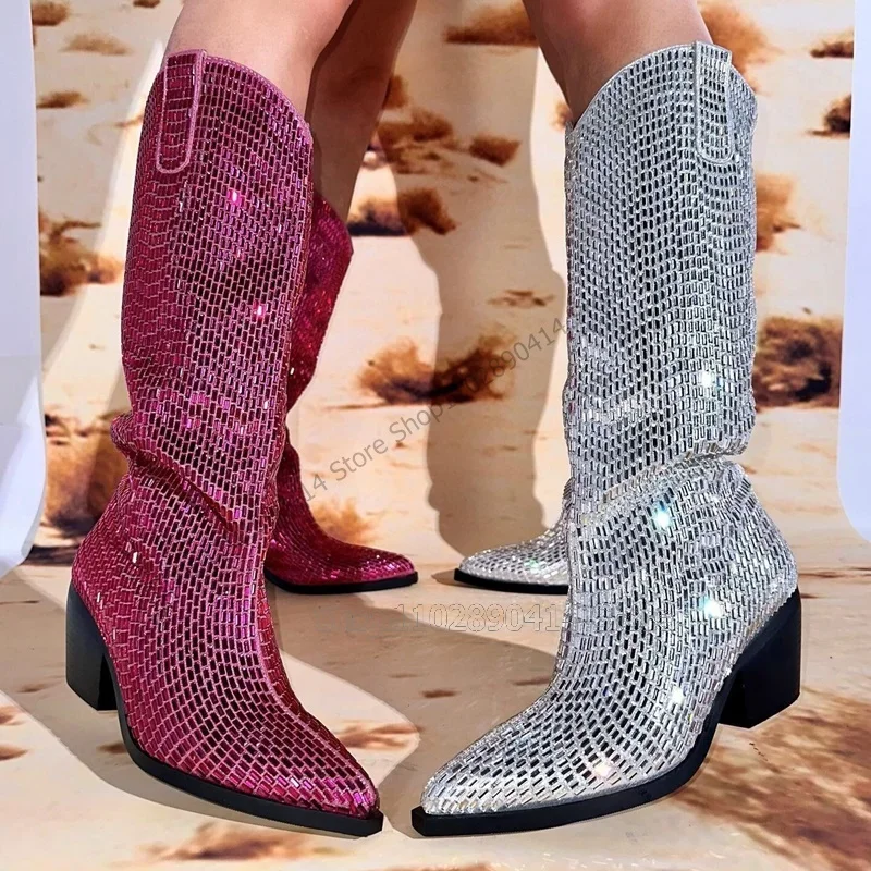 Multi Colors Rhinestone Decor Pointed Toe Boots Slip On Women Shoes Chunky High Heels Fashion Banquet 2023 Zapatos Para Mujere 
Multi Colors Rhinestone Decor Pointed Toe Boots Slip On Women Shoes Chunky High Heels Fashion Banquet 2023 Zapatos Para Mujere