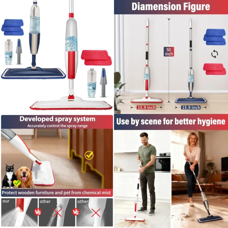 2 Pack Spray Mop for Floor Cleaning, Combo, Refillable 14 oz Bottle and 3 Washable Pads, Wet Dry Mop for Hardwood, Tile, Lamina
2 Pack Spray Mop for Floor Cleaning, Combo, Refillable 14 oz Bottle and 3 Washable Pads, Wet Dry Mop for Hardwood, Tile, Lamina