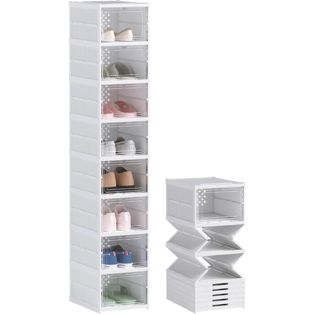 8 Pack Foldable Shoe Organizer, Plastic No Assembly Stackable Shoe Storage Box with Clear Door, Space Saving, Fit up to US Size
8 Pack Foldable Shoe Organizer, Plastic No Assembly Stackable Shoe Storage Box with Clear Door, Space Saving, Fit up to US Size