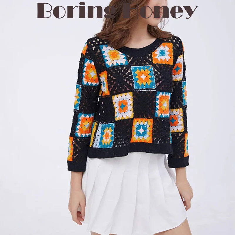Boring Honey New Sweet Openwork Embroidered Flower Cardigan Color Matching Long-Sleeved Top Fashion Plaid Pullover T-Shirt Women
Boring Honey New Sweet Openwork Embroidered Flower Cardigan Color Matching Long-Sleeved Top Fashion Plaid Pullover T-Shirt Women