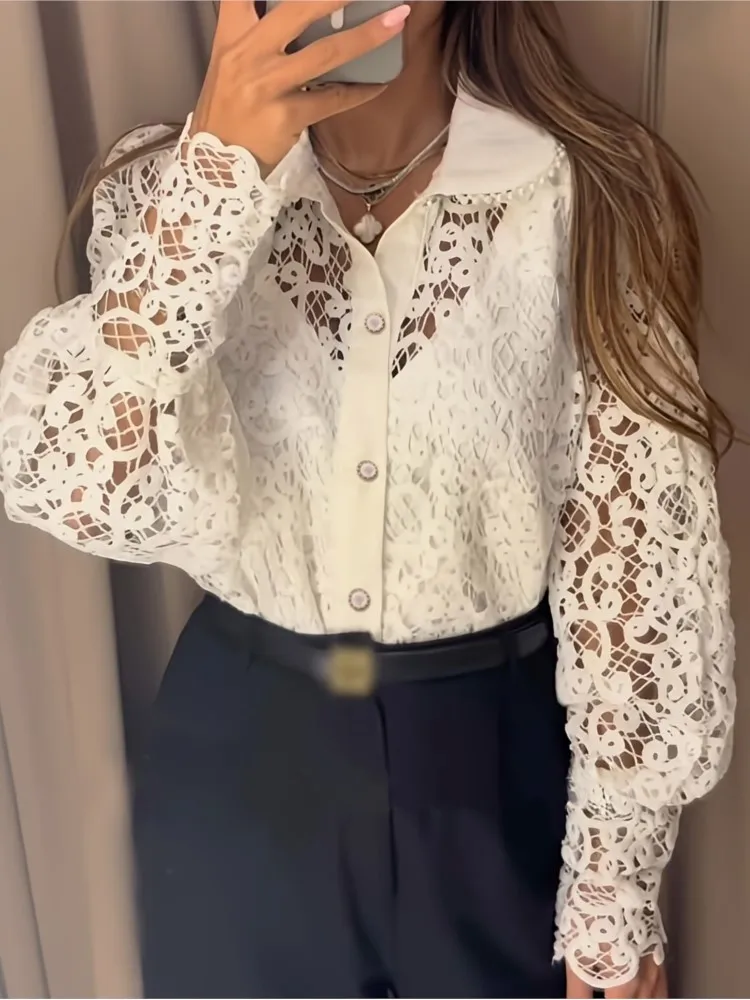 Casual Women's New White Long-sleeved Shirt Women's Loose Hollow Top Fashion Elegant Shirt Womens Clothing Autumn
Casual Women's New White Long-sleeved Shirt Women's Loose Hollow Top Fashion Elegant Shirt Womens Clothing Autumn