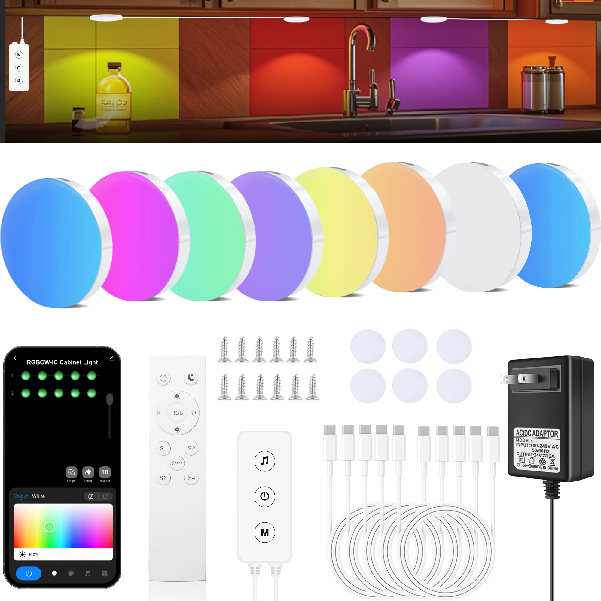 WIFI RGB + CW IC светодиодный круглый комплект освещения под шкафом, изменение цвета + белый свет 2700K-6500K с затемнением для кухни Google Home, Alexa
WIFI RGB + CW IC светодиодный круглый комплект освещения под шкафом, изменение цвета + белый свет 2700K-6500K с затемнением для кухни Google Home, Alexa