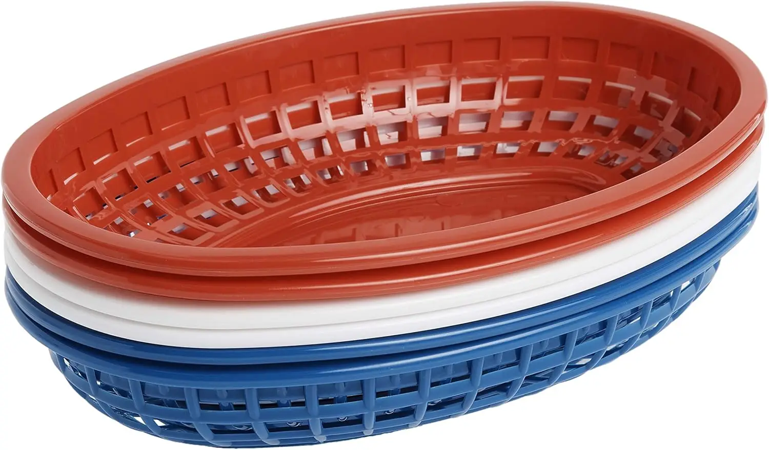 6-Piece Classic Oval Plastic Basket Set for Parties, Serving Fries & Bread, Red White Blue
6-Piece Classic Oval Plastic Basket Set for Parties, Serving Fries & Bread, Red White Blue