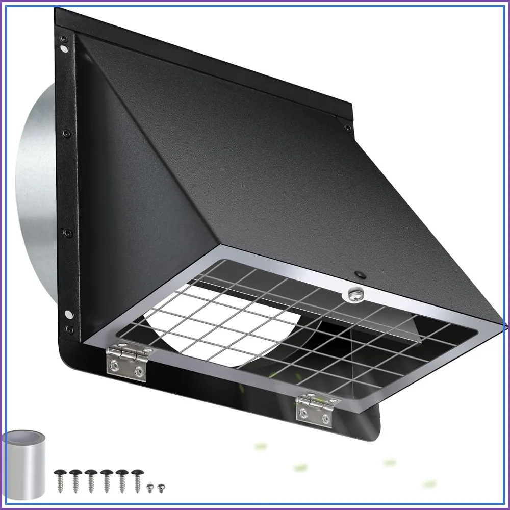 6 Inch Hooded Wall Vent with Mesh and Damper, 6'' Exhaust Vent Cover, Outside Metal Wall Duct Cap for Kitchen/Bathroom/Laundry - Galvanized Steel, Black
6 Inch Hooded Wall Vent with Mesh and Damper, 6'' Exhaust Vent Cover, Outside Metal Wall Duct Cap for Kitchen/Bathroom/Laundry - Galvanized Steel, Black