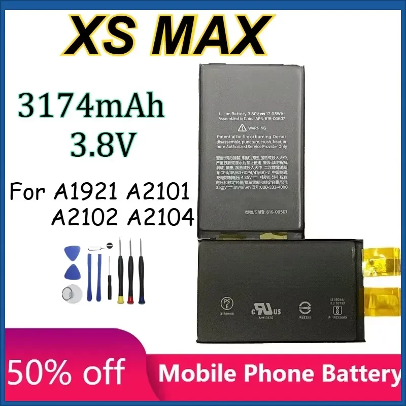 For IPhone Apple Mobile Phone XS Max A1921 A2101 A2102 A2104 3174mAh Large Capacity Replaceable Phone Battery
For IPhone Apple Mobile Phone XS Max A1921 A2101 A2102 A2104 3174mAh Large Capacity Replaceable Phone Battery