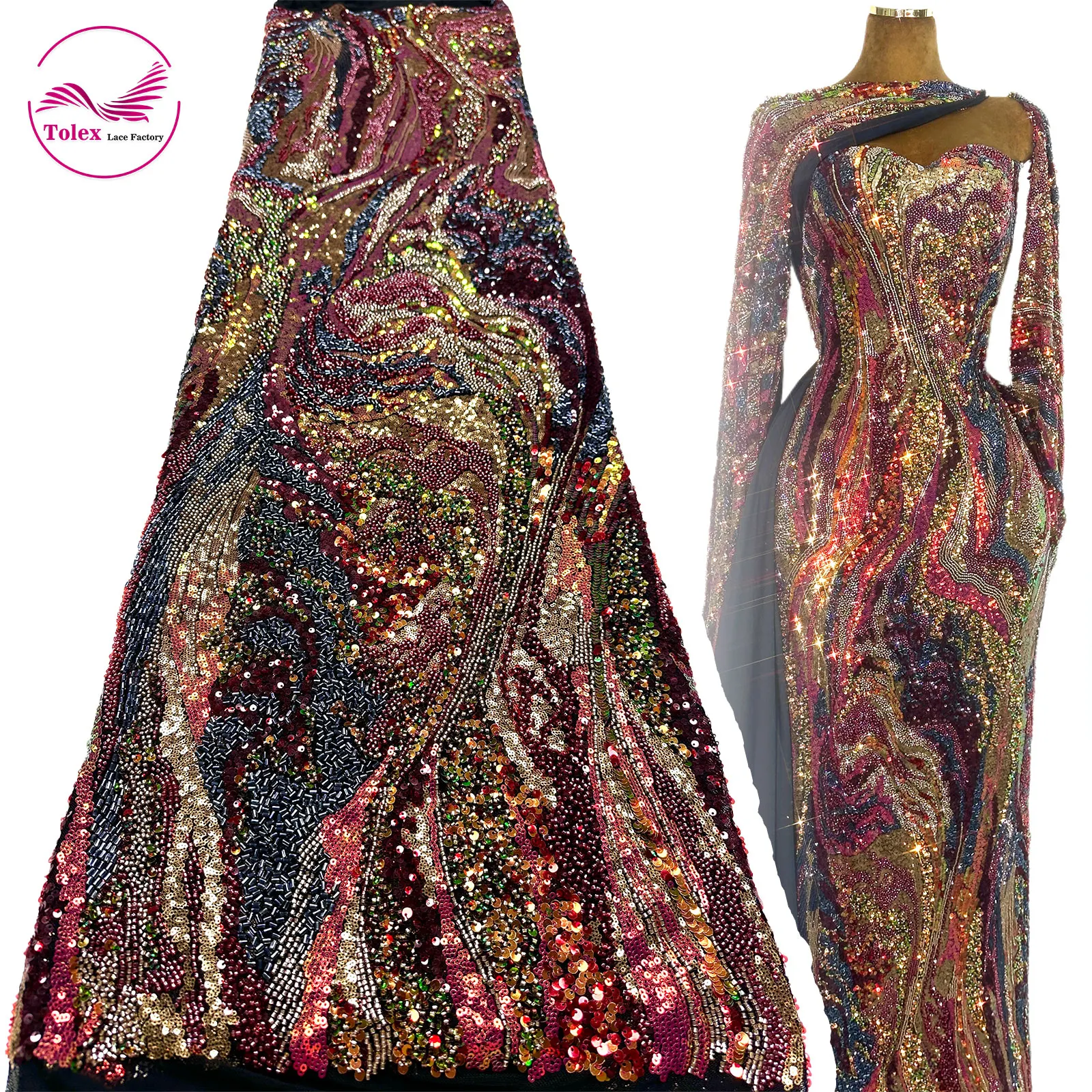 Luxury African Full Beaded Lace Fabric 2026 High Quality French Sequins Lace Fabric For Nigerian Groom Embroidery Party Dress
Luxury African Full Beaded Lace Fabric 2026 High Quality French Sequins Lace Fabric For Nigerian Groom Embroidery Party Dress
