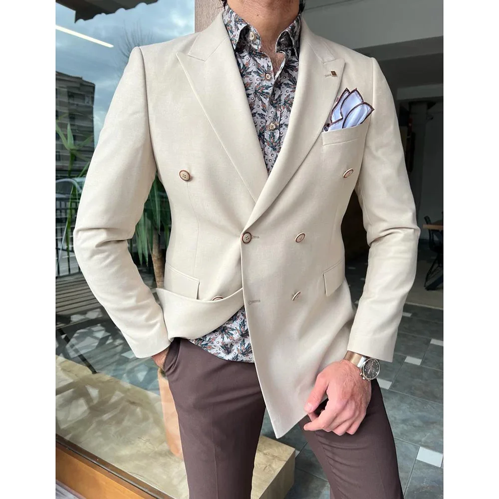 Beige Peaked Lapel Double Breasted Men Suits Wedding Formal Party Fashion Man Sets Banquet Sets 2 Pieces (Jacket+Pants)
Beige Peaked Lapel Double Breasted Men Suits Wedding Formal Party Fashion Man Sets Banquet Sets 2 Pieces (Jacket+Pants)