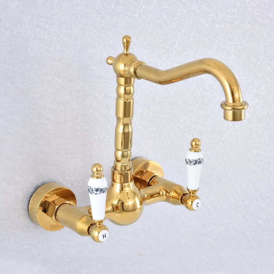 Gold Brass Wall Mount Double Handle Dual Hole Wall Mount Basin Faucet Swivel Kitchen Bathroom Sink Cold And Hot Mixer Tap 2sf610
Gold Brass Wall Mount Double Handle Dual Hole Wall Mount Basin Faucet Swivel Kitchen Bathroom Sink Cold And Hot Mixer Tap 2sf610