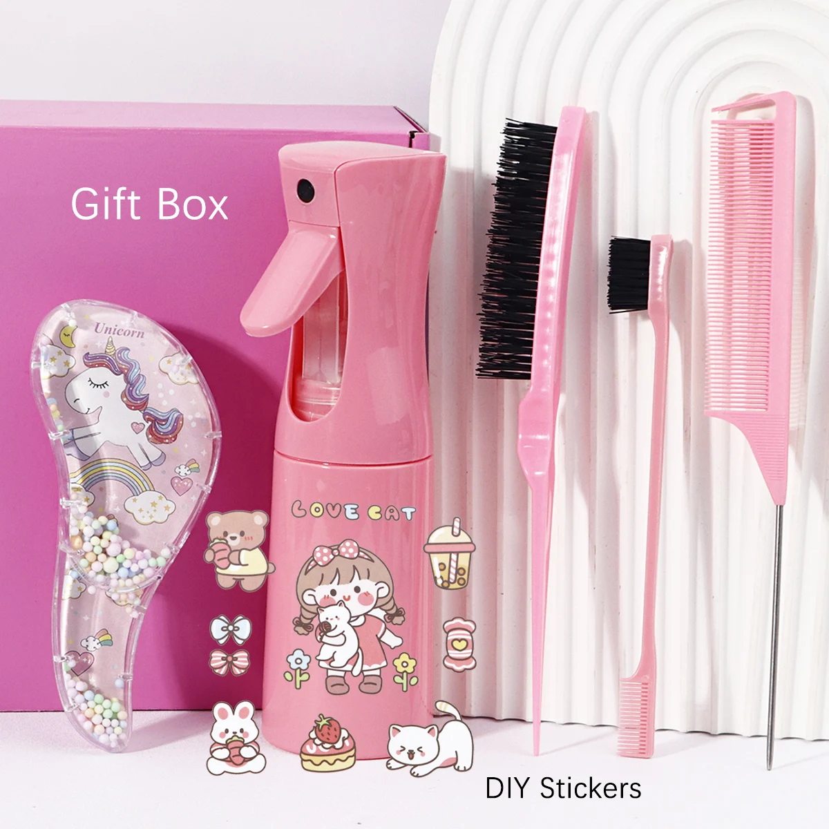 5-piece hair set gift box:including comb set and spray bottle,suitable for all hairstyles and daily use,DIY salon style
5-piece hair set gift box:including comb set and spray bottle,suitable for all hairstyles and daily use,DIY salon style