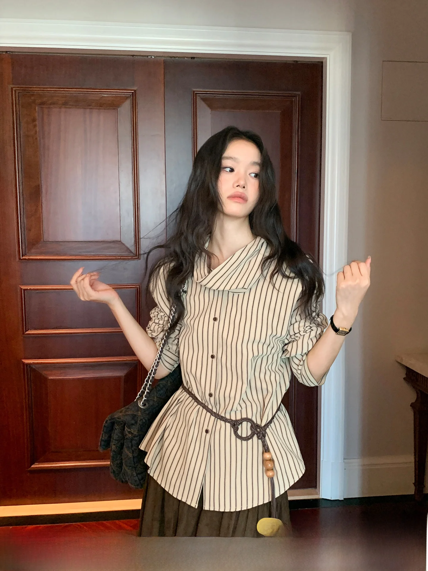 Swallow Happy Design Stripe Waist Belted Women's irt Autumn 2026 New Retro Top Button Loose Polyester Nylon Long Sve Pol...
Swallow Happy Design Stripe Waist Belted Women's irt Autumn 2026 New Retro Top Button Loose Polyester Nylon Long Sve Pol...