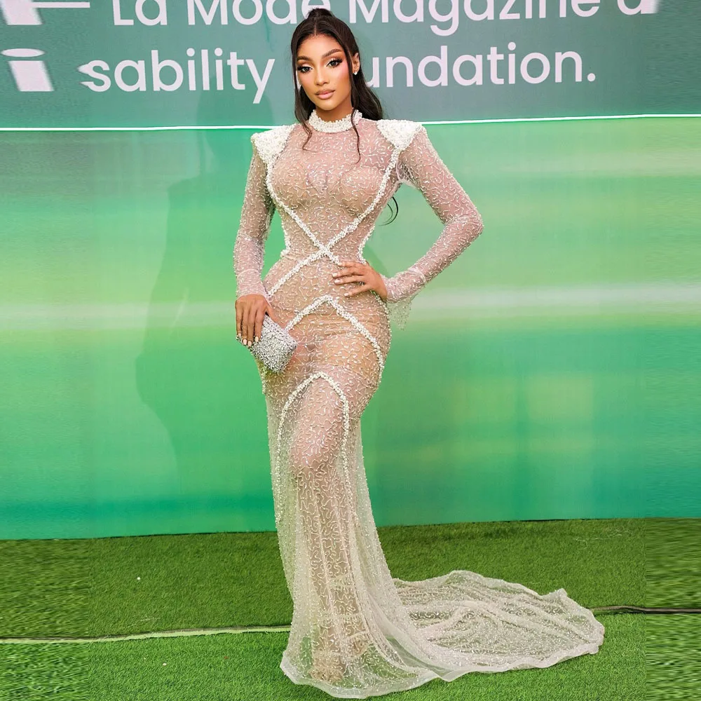 Eye Catching Mermaid Evening Dresses high Neck Beads Pearls Long Sleeves Prom Dress Illusion Sexy Weddiing Guest Gowns Long
Eye Catching Mermaid Evening Dresses high Neck Beads Pearls Long Sleeves Prom Dress Illusion Sexy Weddiing Guest Gowns Long