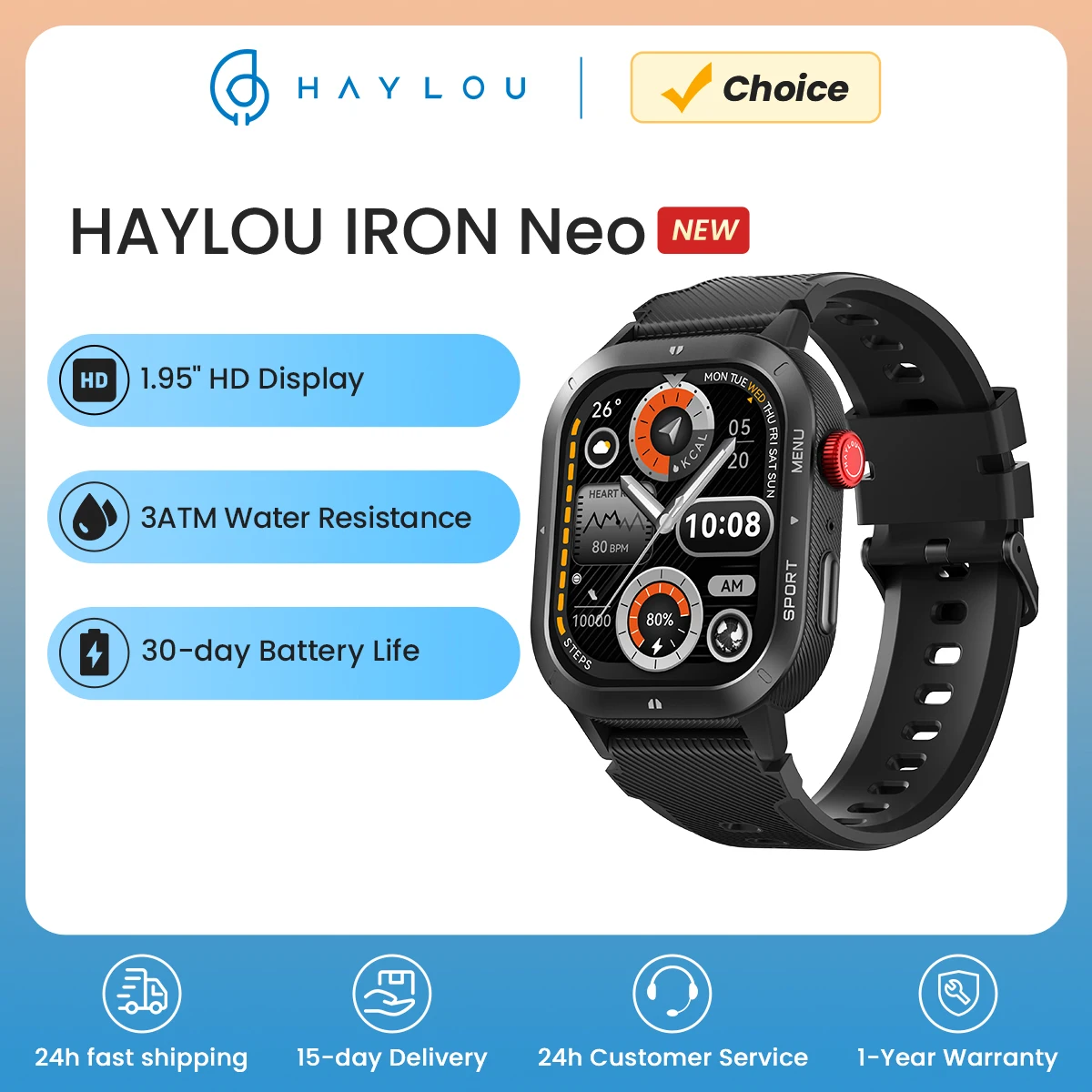 Смарт-часы HAYLOU IRON NEO, 1,95-дюймовый HD-дисплей, 3 атм, водонепроницаемые, Bluetooth-вызовы, срок службы батареи, умные часы для спорта на открытом воздухе
Смарт-часы HAYLOU IRON NEO, 1,95-дюймовый HD-дисплей, 3 атм, водонепроницаемые, Bluetooth-вызовы, срок службы батареи, умные часы для спорта на открытом воздухе