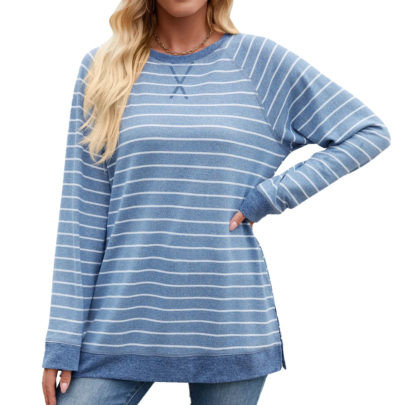 2025 European and American Autumn and Winter New Striped Splicing Round Neck Pullover Long-sleeved Top T-shirt Women Clothing
2025 European and American Autumn and Winter New Striped Splicing Round Neck Pullover Long-sleeved Top T-shirt Women Clothing