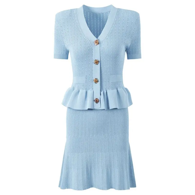 High Quality Women's Fashionable Knitted Short Sleeve V-Neck Slimming Dress mid Waist Ball Gown Style Basic Edition Single Piece
High Quality Women's Fashionable Knitted Short Sleeve V-Neck Slimming Dress mid Waist Ball Gown Style Basic Edition Single Piece