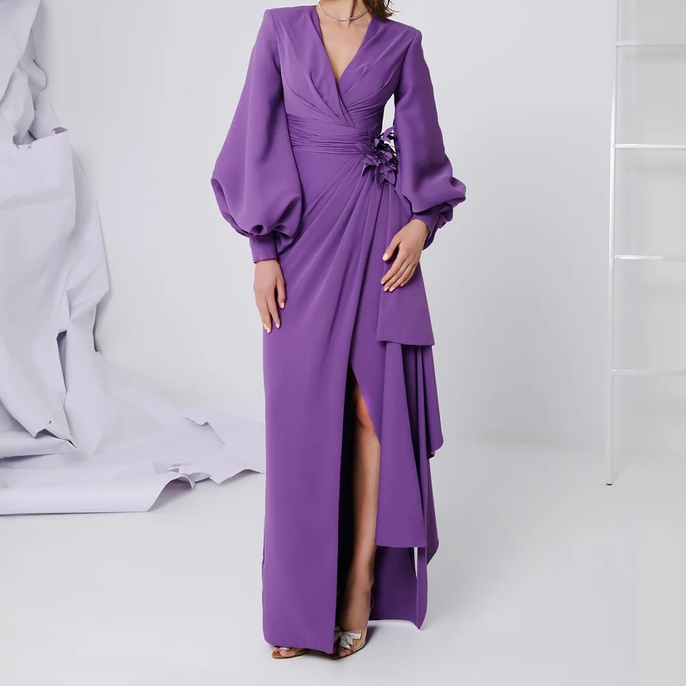 Elegant Straight Ankle Length V-Neck Jersey Long Sleeves Evening Dress Classic Flowers Pleats Photo Color Celebrity Gowns
Elegant Straight Ankle Length V-Neck Jersey Long Sleeves Evening Dress Classic Flowers Pleats Photo Color Celebrity Gowns