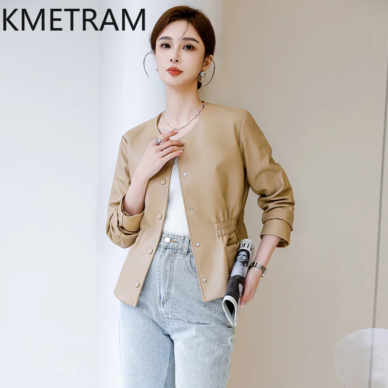 KMETRAM 100% Genuine Sheepskin Leather Jacket Woman Short Waist-Fitted Coat O-Neck Stylish Autumn Jackets Women Clothing 2026 코트
KMETRAM 100% Genuine Sheepskin Leather Jacket Woman Short Waist-Fitted Coat O-Neck Stylish Autumn Jackets Women Clothing 2026 코트
