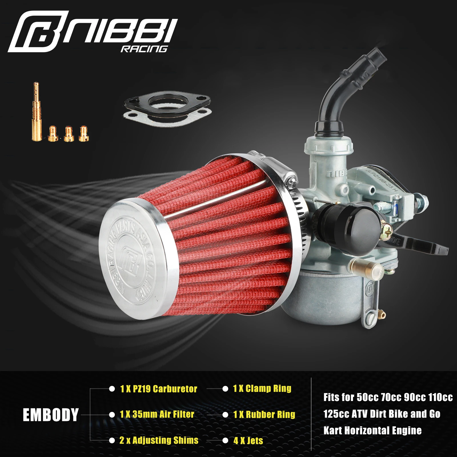 NIBBI PZ19 19mm Carburetor with Air Filter 50cc 70cc 90cc 110cc125cc ATV Dirt Bike Carburetor 4 Wheeler Motorcycle Engine Part
NIBBI PZ19 19mm Carburetor with Air Filter 50cc 70cc 90cc 110cc125cc ATV Dirt Bike Carburetor 4 Wheeler Motorcycle Engine Part