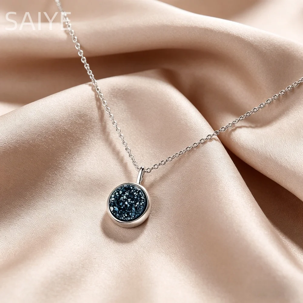Minimalist Round Blue Druzy Stone Necklace - 925 Sterling Silver Sparkling Crystal Pendant Necklaces for Women Elegant Jewelry
Minimalist Round Blue Druzy Stone Necklace - 925 Sterling Silver Sparkling Crystal Pendant Necklaces for Women Elegant Jewelry