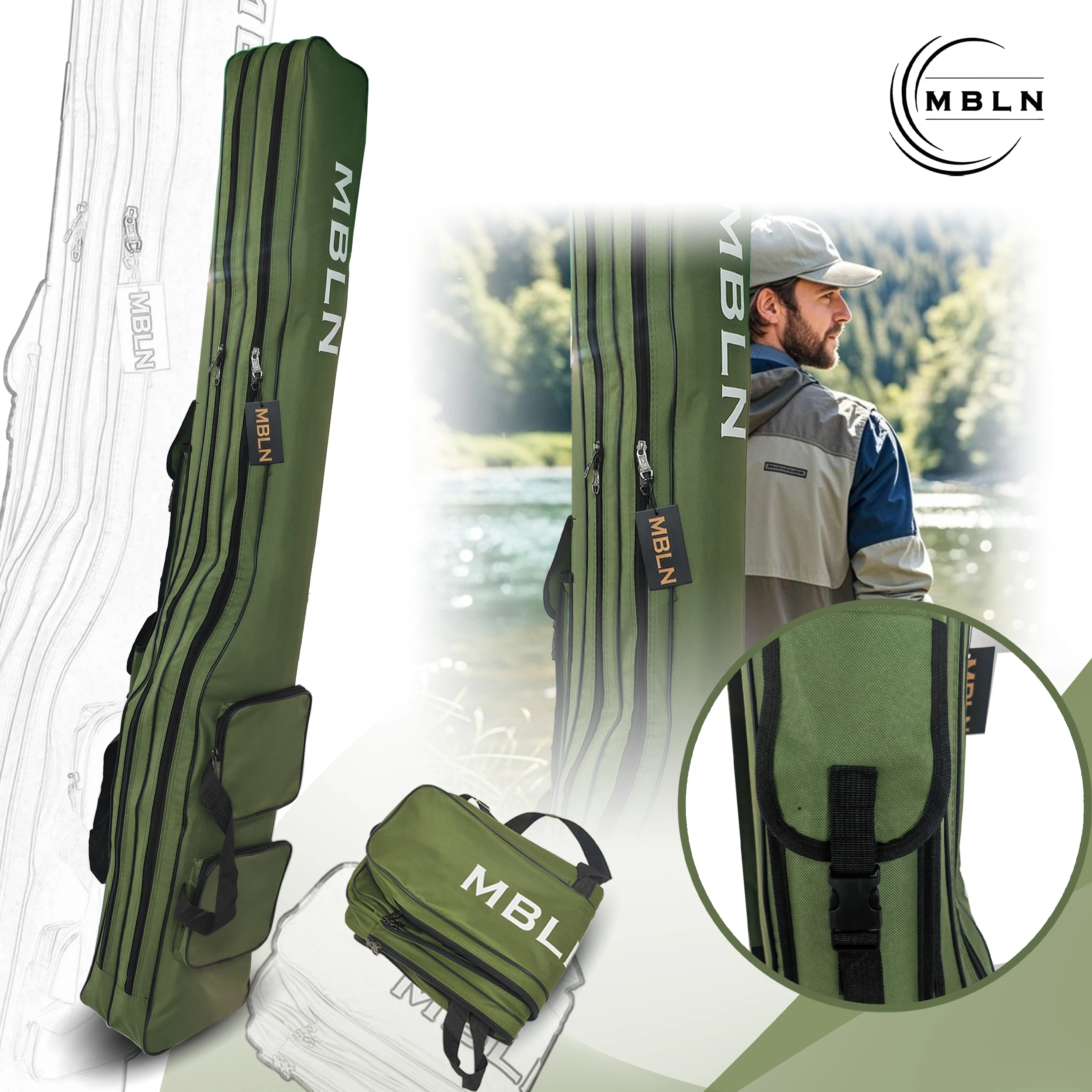 MBLN 150cm Green Foldable Soft Fishing Rod Bag Double Layer Metal Zippers Large Capacity with Side Pocket Adjustable Strap
MBLN 150cm Green Foldable Soft Fishing Rod Bag Double Layer Metal Zippers Large Capacity with Side Pocket Adjustable Strap