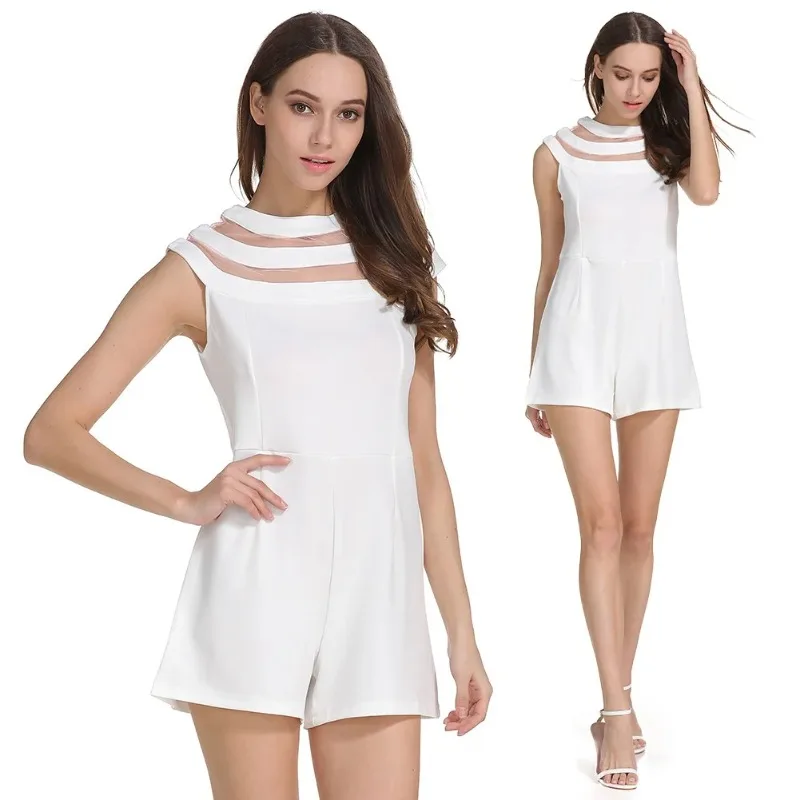 White Jumpsuits Shorts For Women Summer Sexy Recessed design Romper Mesh Stitching Chiffon Bodysuit
White Jumpsuits Shorts For Women Summer Sexy Recessed design Romper Mesh Stitching Chiffon Bodysuit