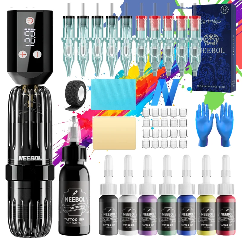 Neebol Wireless Tattoo Machine Kit Complete, 40pcs Tattoo Needles Sold Separately, 1600mAh Rechargeable Power, 5/7 Color Tattoo Ink Set, Tattoo Pen Supply Accessories for Beginners & Artists, Body Art & Soccer Fan Gift
Neebol Wireless Tattoo Machine Kit Complete, 40pcs Tattoo Needles Sold Separately, 1600mAh Rechargeable Power, 5/7 Color Tattoo Ink Set, Tattoo Pen Supply Accessories for Beginners & Artists, Body Art & Soccer Fan Gift