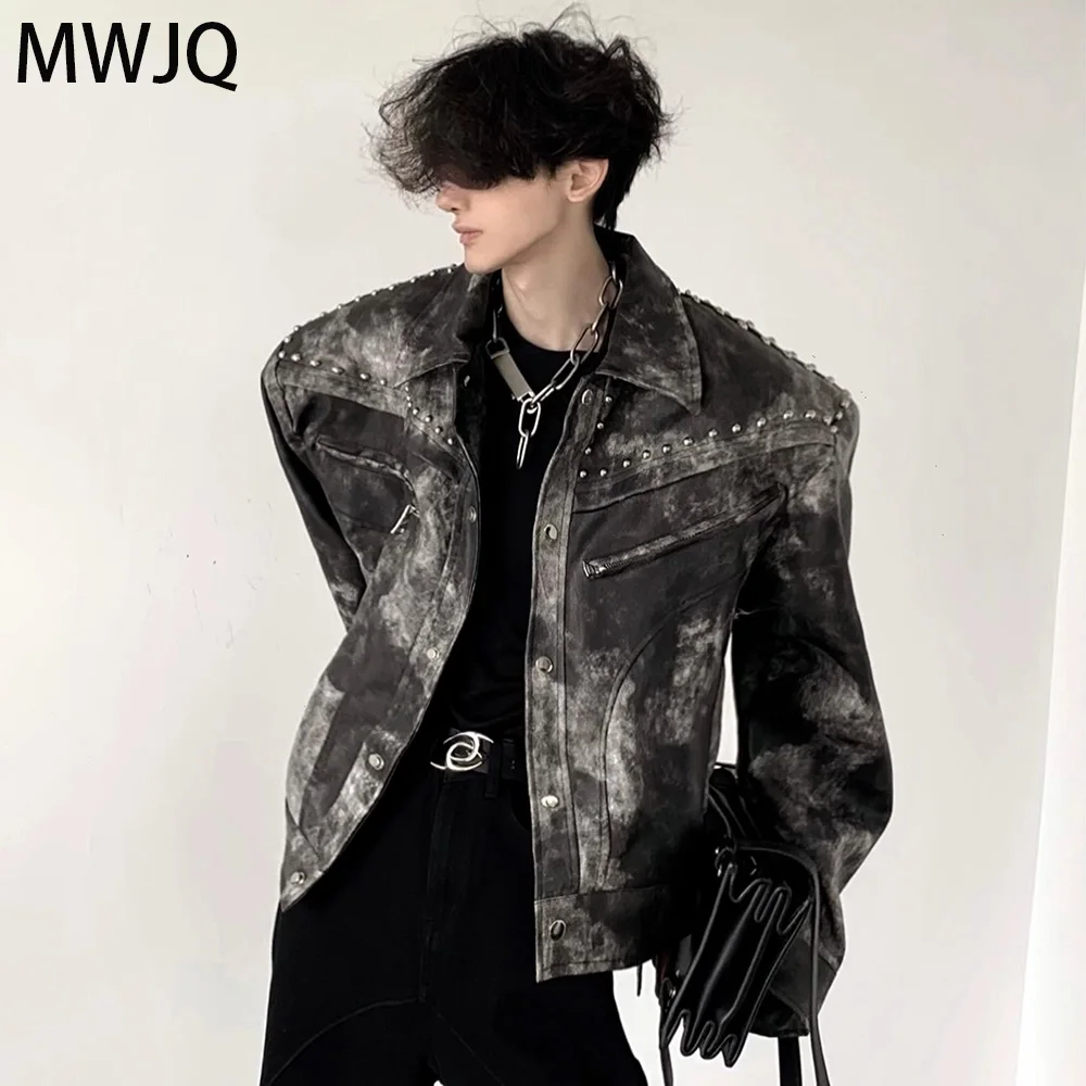 MWJQ Tie Dye Rivet Punk Motorcycle Male Leather Jacket High Street Asymmetric Shoulder Pad Distress American Retro Tops 010381
MWJQ Tie Dye Rivet Punk Motorcycle Male Leather Jacket High Street Asymmetric Shoulder Pad Distress American Retro Tops 010381