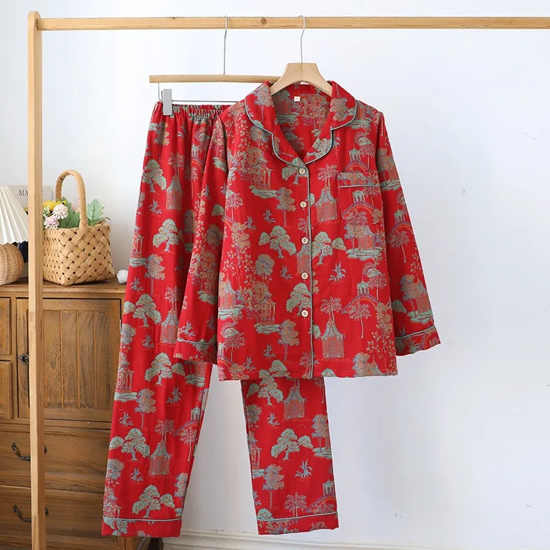 2026 New Spring and Autumn Women's Pajama Set 100% Cotton Gauze Retro Color Knitted Home Clothes Long Sleeve Set Sleepwear
2026 New Spring and Autumn Women's Pajama Set 100% Cotton Gauze Retro Color Knitted Home Clothes Long Sleeve Set Sleepwear