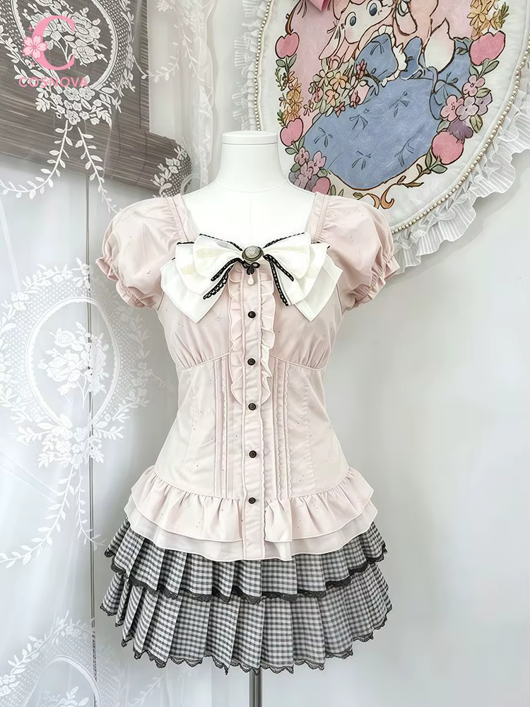 Sweet Coquette 2 Piece Set Women Ruched Square Neck Bow Puff Sleeve Blouse High Waist Gingham Pleated Skirt Slim-Fit Date Outfit
Sweet Coquette 2 Piece Set Women Ruched Square Neck Bow Puff Sleeve Blouse High Waist Gingham Pleated Skirt Slim-Fit Date Outfit