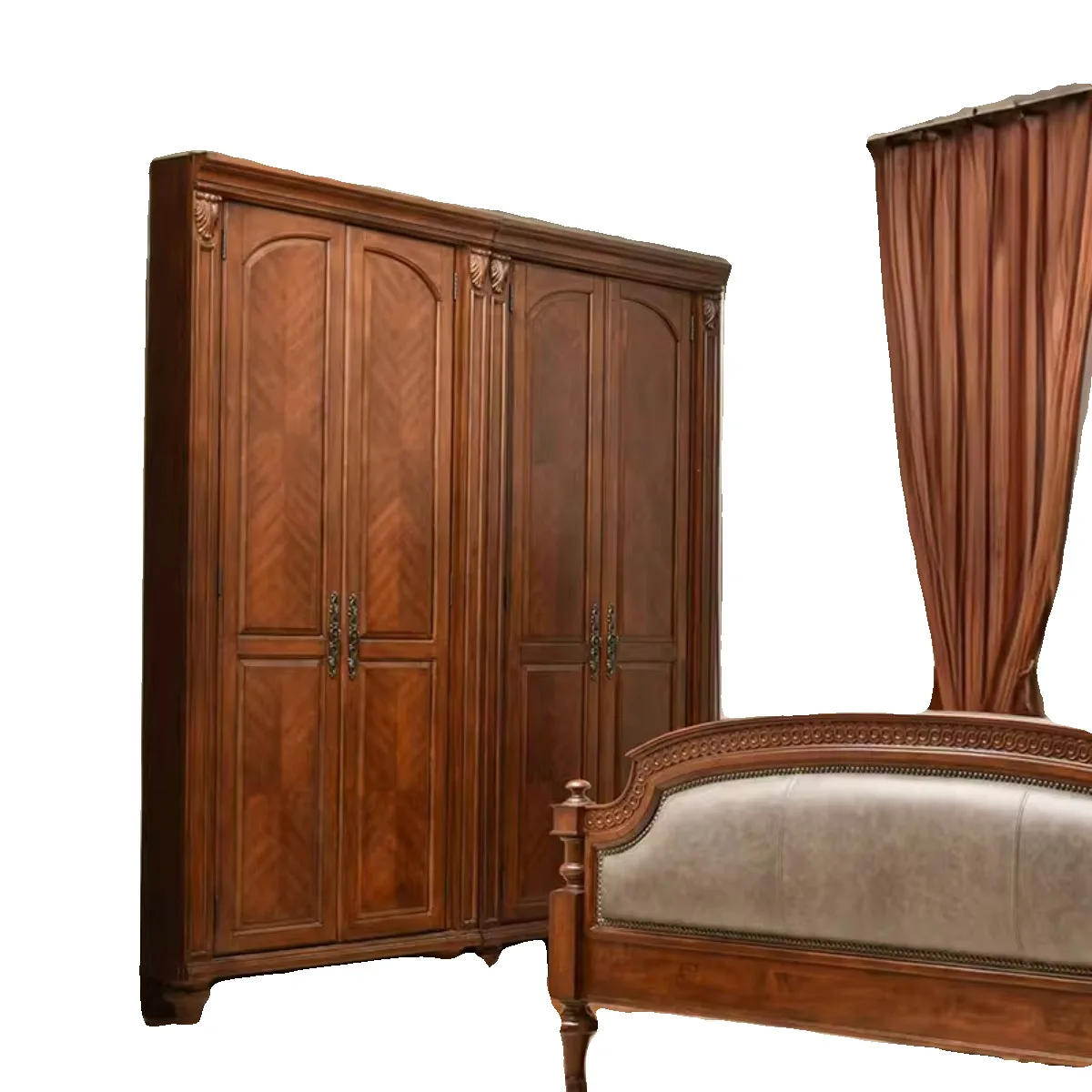 American style, solid wood wardrobe, antique and retro, bedroom 
American style, solid wood wardrobe, antique and retro, bedroom