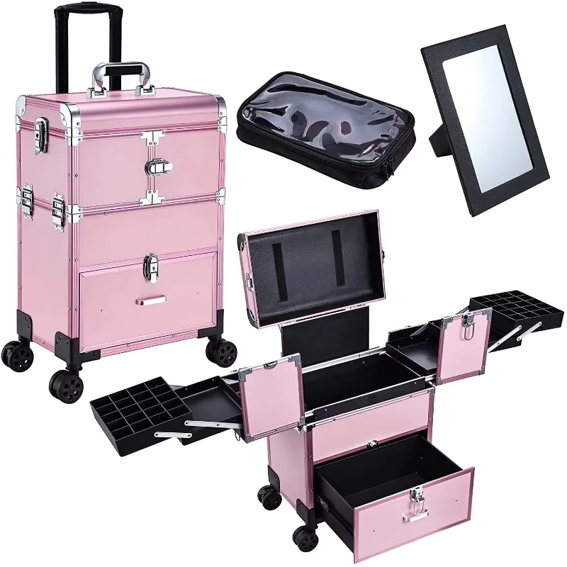 Rolling Makeup Train Case Cosmetic Case Multi-functional 6 Trays with Drawer Mirror Trolley for Makeup Artist, Hairstylists
Rolling Makeup Train Case Cosmetic Case Multi-functional 6 Trays with Drawer Mirror Trolley for Makeup Artist, Hairstylists