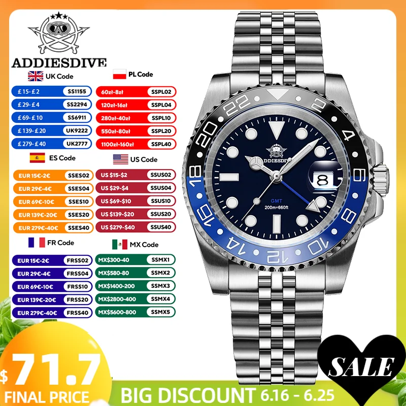 Часы ADDIESDIVE GMT для мужчин, классические швейцарские часы Ronda 515-24H, кварцевые часы из нержавеющей стали, водонепроницаемые часы 200 м, новинка, мужские часы
Часы ADDIESDIVE GMT для мужчин, классические швейцарские часы Ronda 515-24H, кварцевые часы из нержавеющей стали, водонепроницаемые часы 200 м, новинка, мужские часы