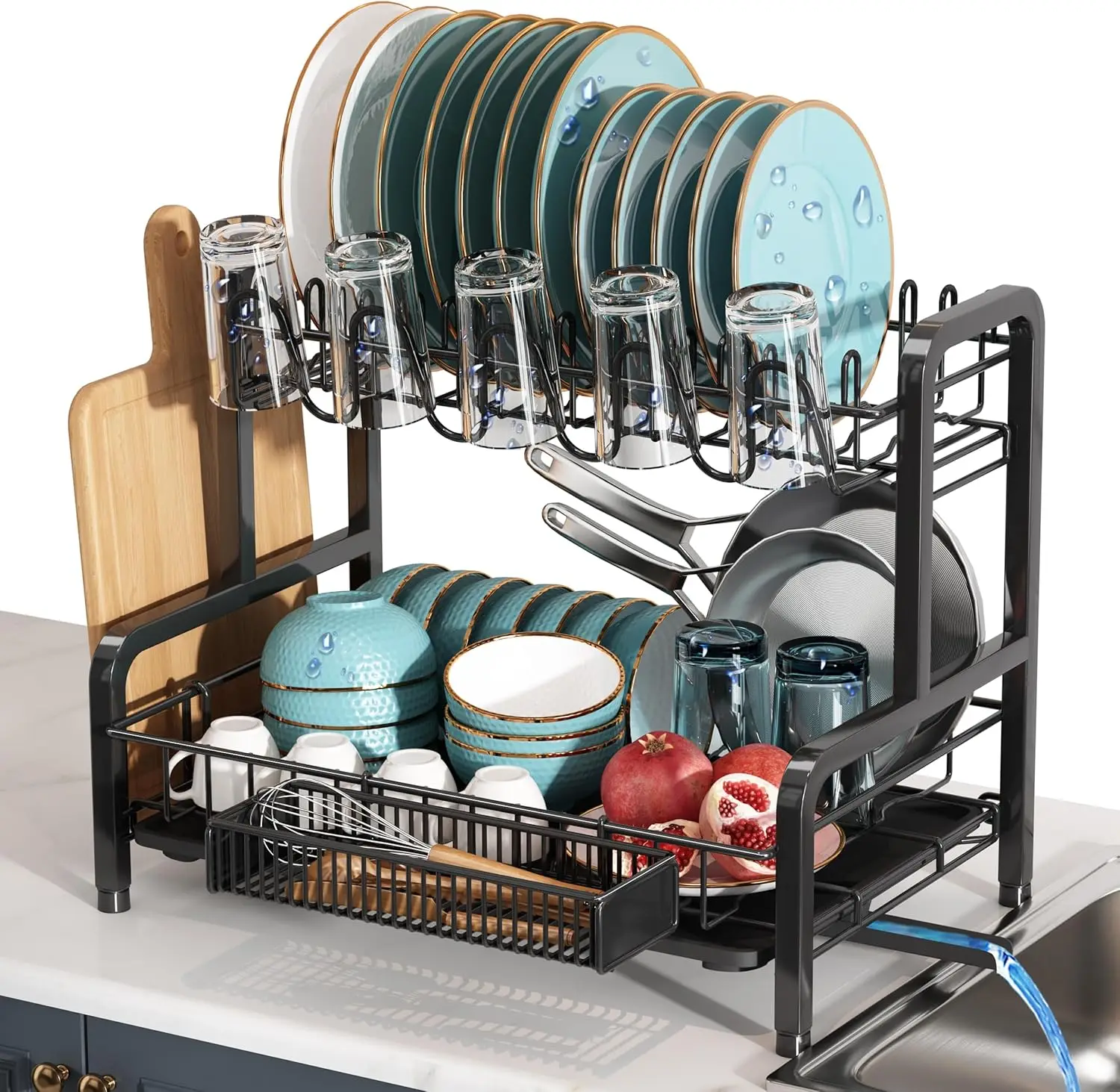 2 Tier Dish Drying Rack for Kitchen Counter, Large Stainless Steel with Drainboard, Space Saving
2 Tier Dish Drying Rack for Kitchen Counter, Large Stainless Steel with Drainboard, Space Saving