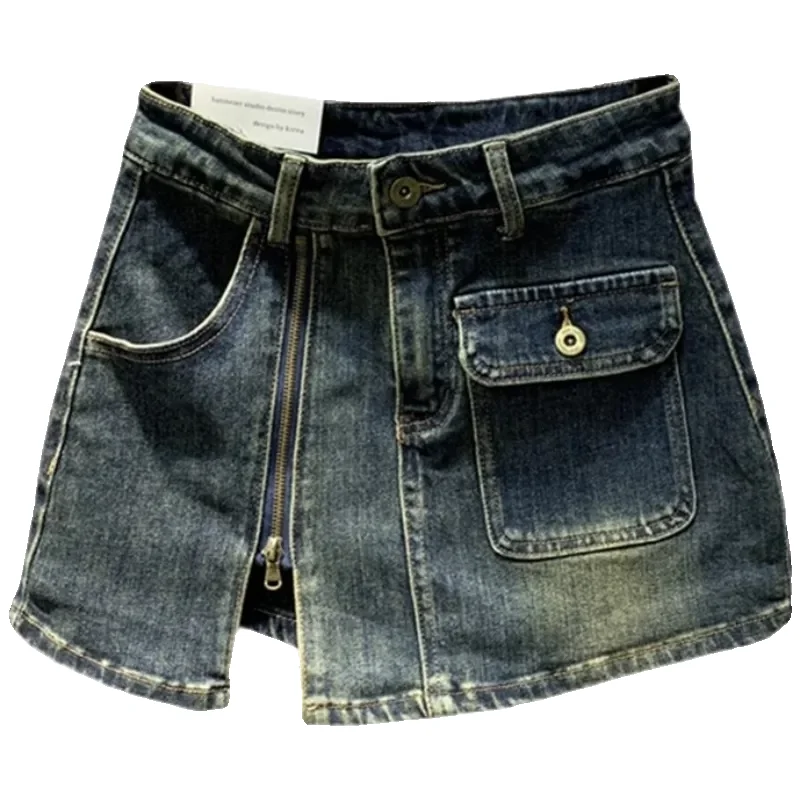 Retro Spice Girl Denim Short Skirt Women's Spring Summer Zipper Split Forked Design High Waist and Skinny A-word Hip Wrap Skirt
Retro Spice Girl Denim Short Skirt Women's Spring Summer Zipper Split Forked Design High Waist and Skinny A-word Hip Wrap Skirt