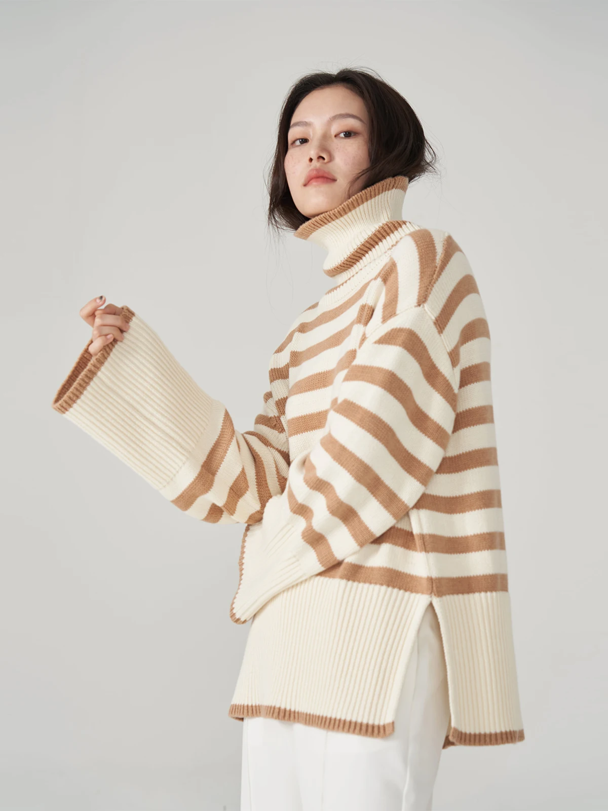 Autumnal Khaki Striped Wool Sweater High Ne Outerwear Knitted Warm Top SOFOON Commute Sle Straight Cut Long Sve
Autumnal Khaki Striped Wool Sweater High Ne Outerwear Knitted Warm Top SOFOON Commute Sle Straight Cut Long Sve