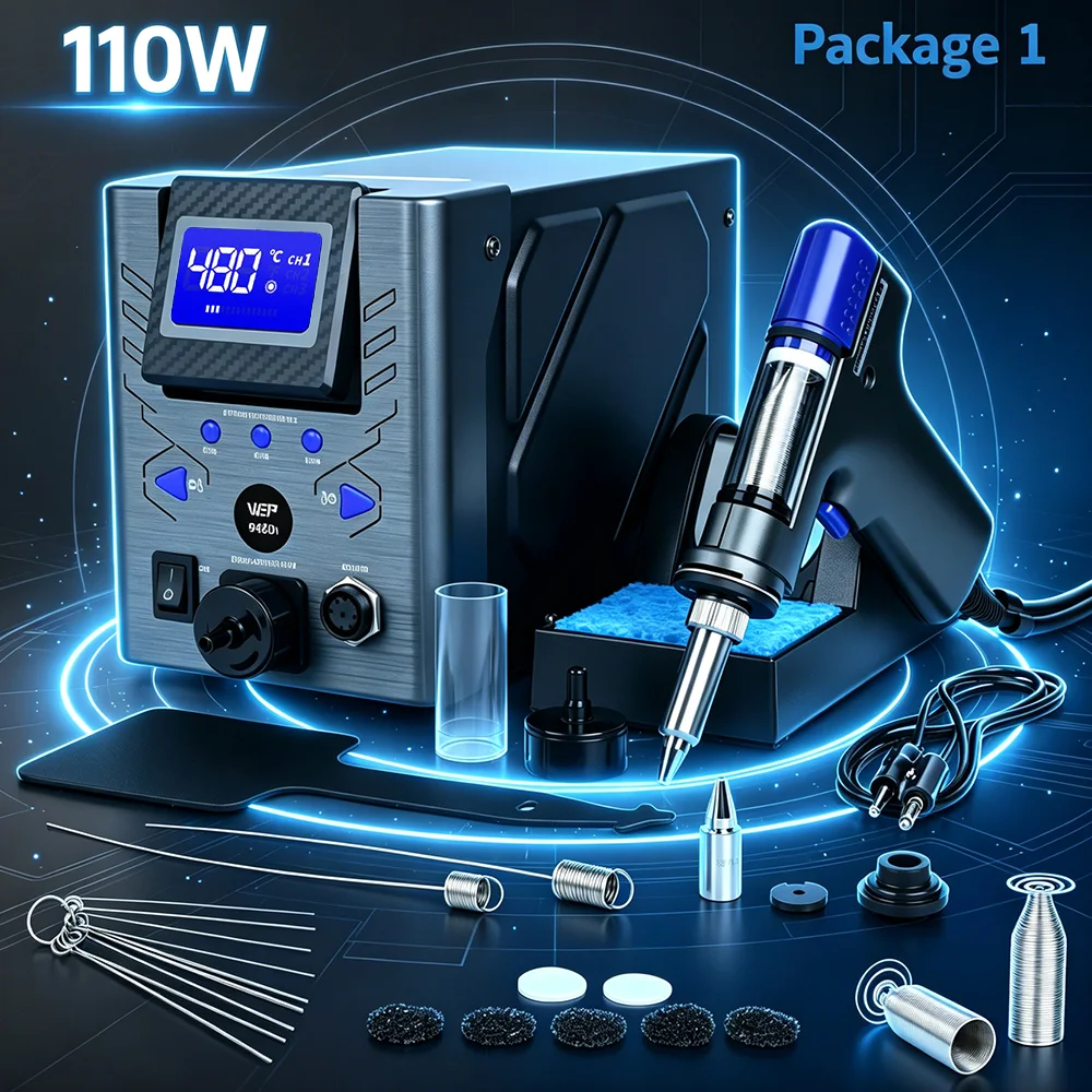 WEP 948D-I Desoldering Station 110W Electric Suction Tin Gun Vaccum Digital Soldering Station For SMD PCB Repair
WEP 948D-I Desoldering Station 110W Electric Suction Tin Gun Vaccum Digital Soldering Station For SMD PCB Repair