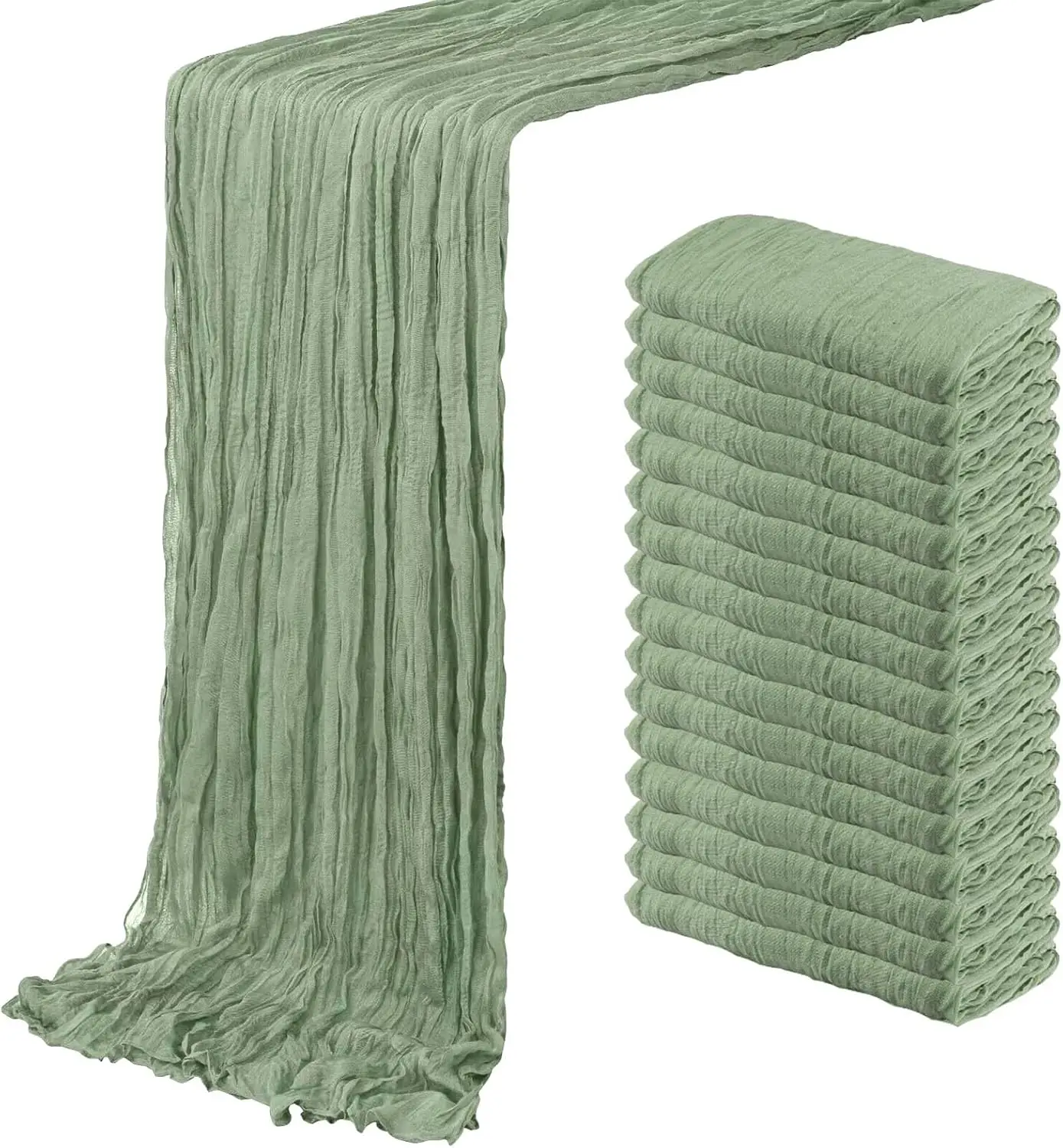 10PCS Sage Green Cheesecloth Table Runner, Semi Sheer Boho Cheese Cloth Fabric Gauze Table Runner for Wedding, Party, Decoration 
10PCS Sage Green Cheesecloth Table Runner, Semi Sheer Boho Cheese Cloth Fabric Gauze Table Runner for Wedding, Party, Decoration