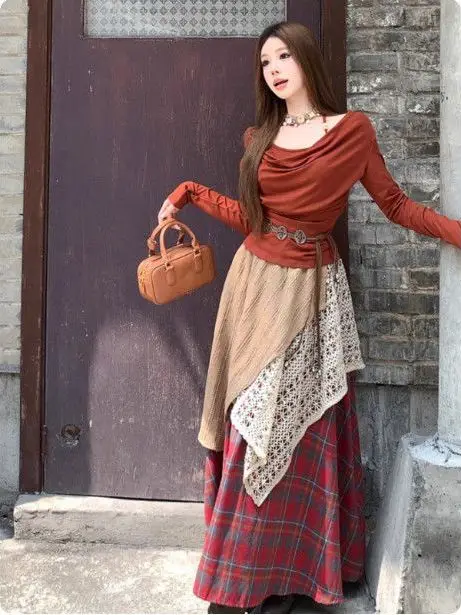 Spring New Style One-Shoulder Long Sleeve T-Shirt And Plaid Skirt Two-Piece Set Breathable Polyester Retro Fashion Ensemble
Spring New Style One-Shoulder Long Sleeve T-Shirt And Plaid Skirt Two-Piece Set Breathable Polyester Retro Fashion Ensemble
