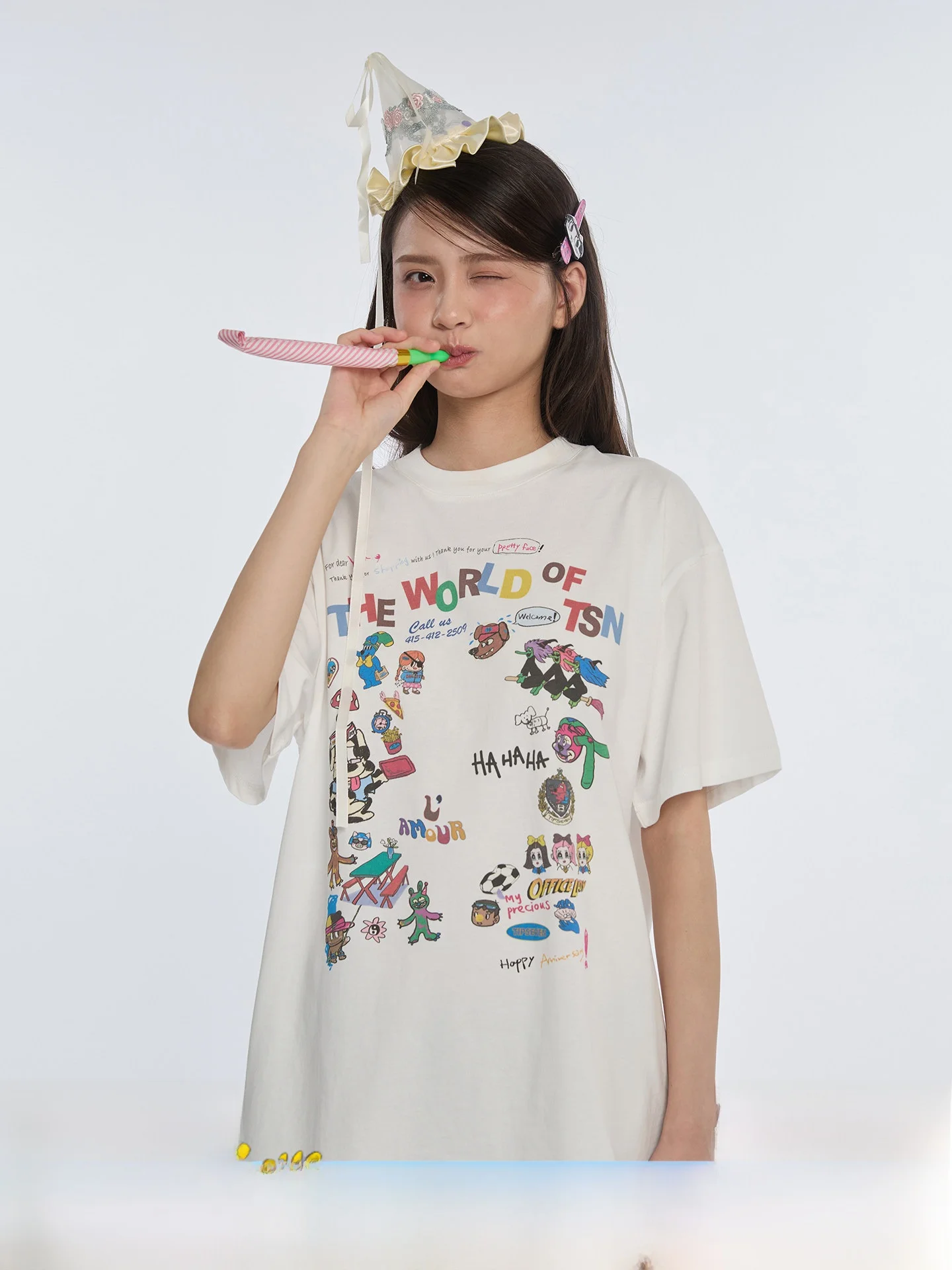 TIPSEVEN Anniversary Celebration Loose Fit Short Sleeve round Neck Women's T-Shirt Cartoon Graffiti Print Casual Cotton Top
TIPSEVEN Anniversary Celebration Loose Fit Short Sleeve round Neck Women's T-Shirt Cartoon Graffiti Print Casual Cotton Top
