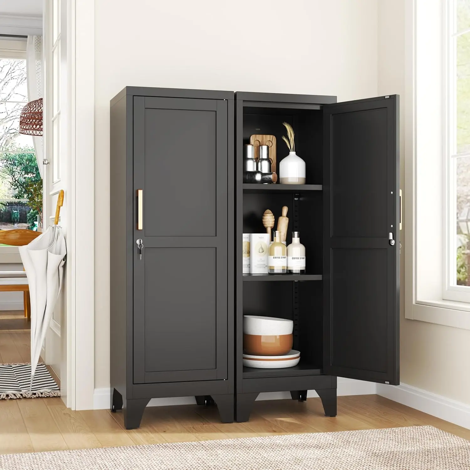 Lockable Narrow Steel Storage Cabinet, White Metal Locker with 2 Adjustable Shelves, Multipurpose for Home School Office Gym
Lockable Narrow Steel Storage Cabinet, White Metal Locker with 2 Adjustable Shelves, Multipurpose for Home School Office Gym