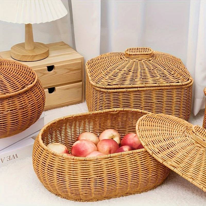 Корзина с фруктами, круглая корзина для закусок, плетение лоз с крышкой, корзина для хранения ювелирных изделий, косметики, ящик для хранения игрушек, имитация плетения лозы
Корзина с фруктами, круглая корзина для закусок, плетение лоз с крышкой, корзина для хранения ювелирных изделий, косметики, ящик для хранения игрушек, имитация плетения лозы