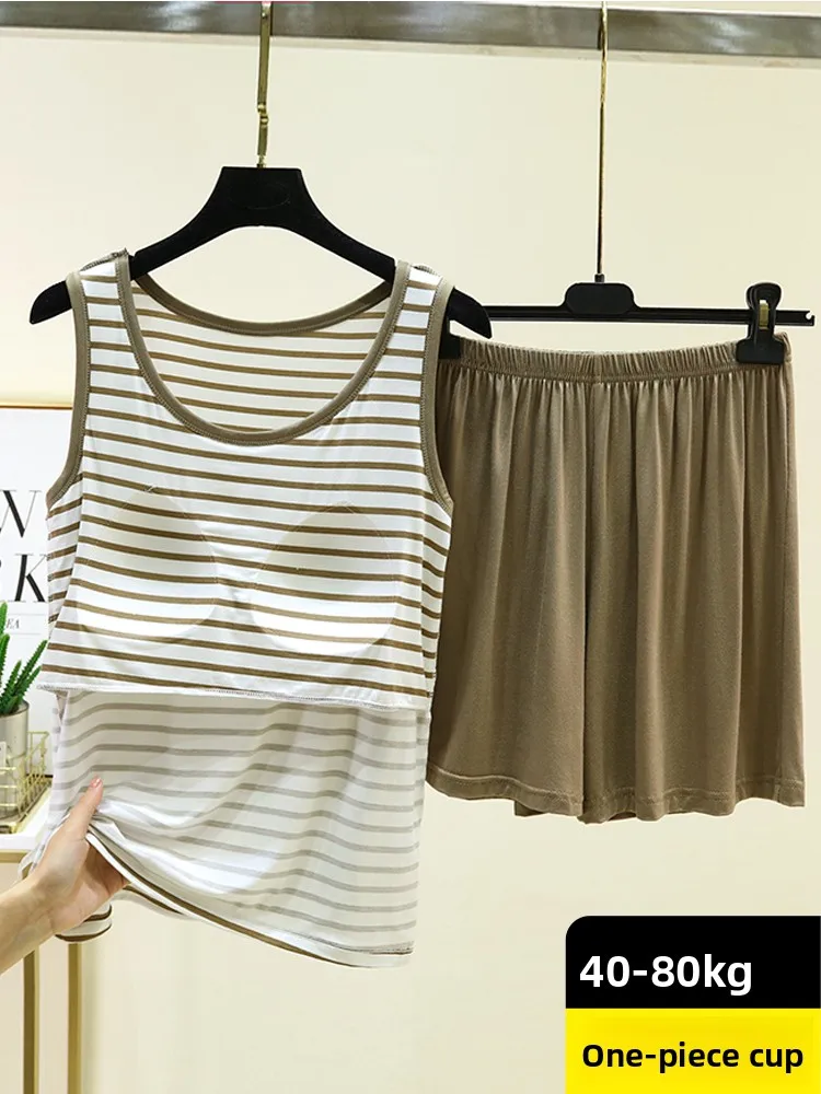 Women's Modal Vest Shorts Set with Chest Pad Loose Striped Home Sleepwear Comfortable Breathable Summer Cooling Base Layer
Women's Modal Vest Shorts Set with Chest Pad Loose Striped Home Sleepwear Comfortable Breathable Summer Cooling Base Layer